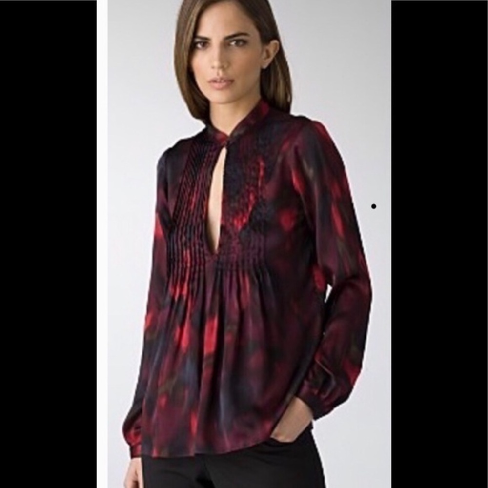 Theory Bianca stretch keyhole silk blouse